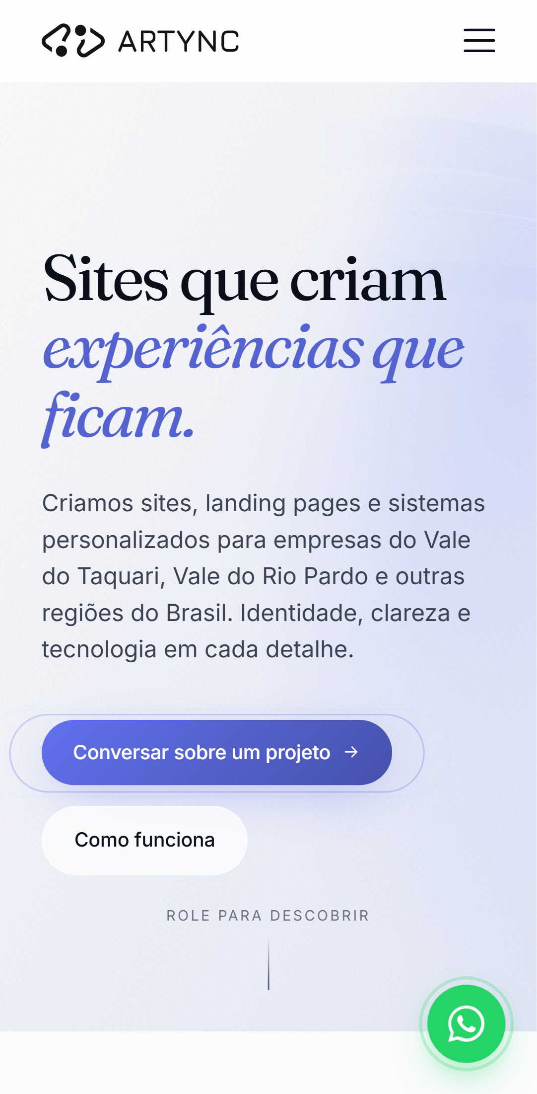 Site Artync em um celular