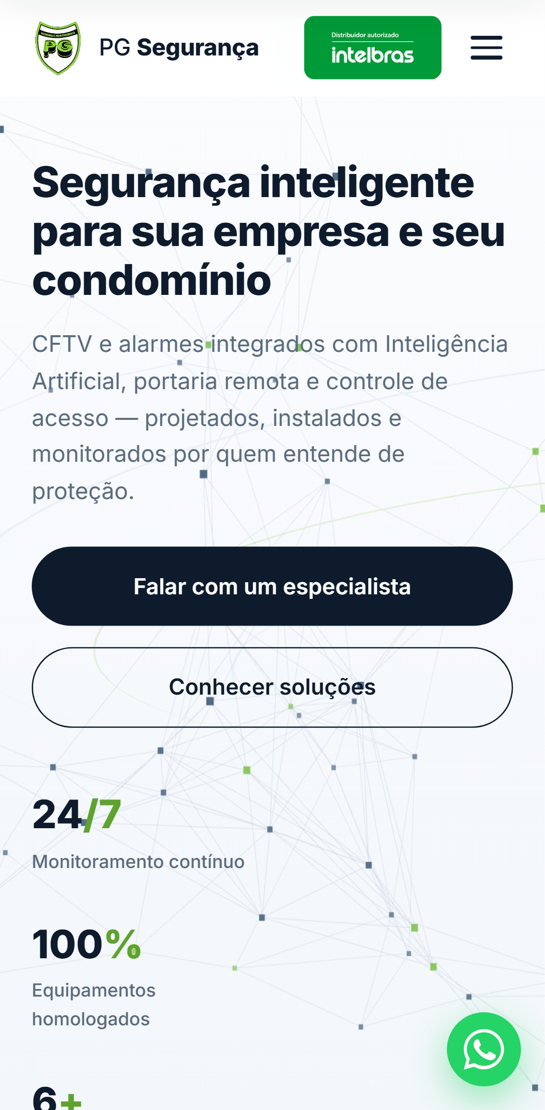 Site PG Segurança em um celular